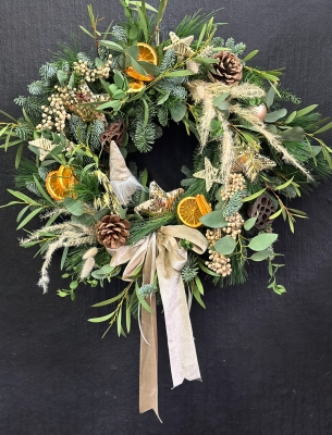 Festive fresh door wreath