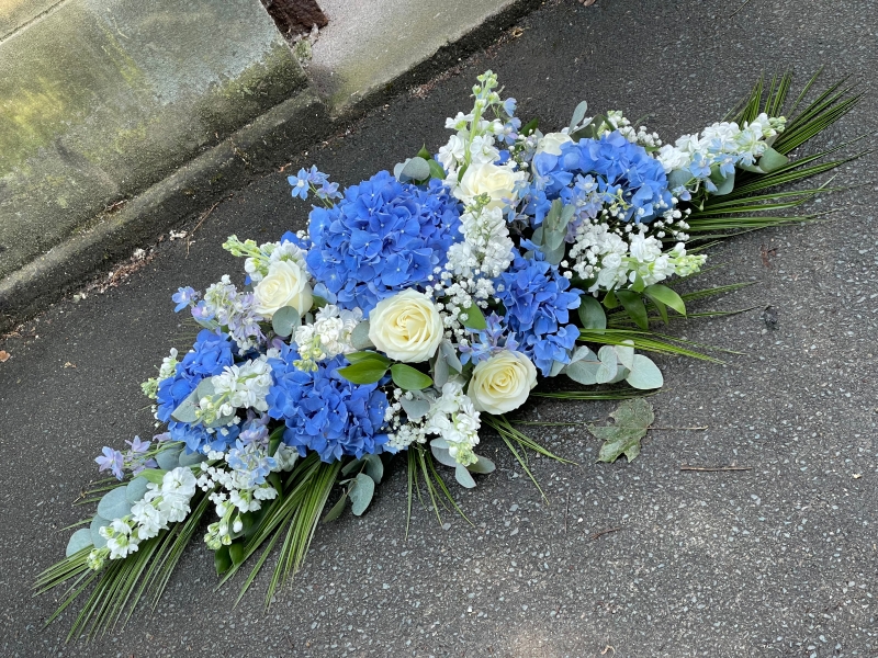 Blue & White Casket spray