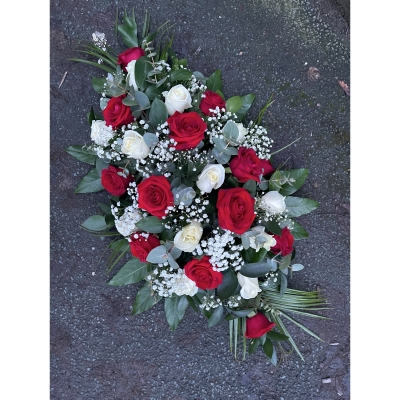 Red & white rose casket spray