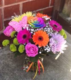 Rainbow rose vase arrangement